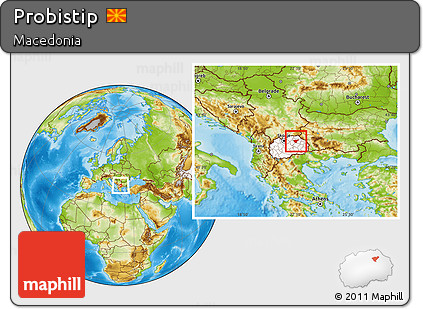 Physical Location Map of Probistip, highlighted country