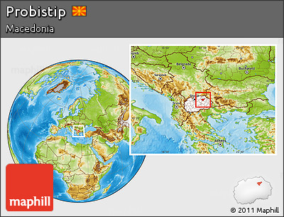 Physical Location Map of Probistip, highlighted country