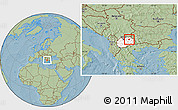 Savanna Style Location Map of Probistip, highlighted country, hill shading