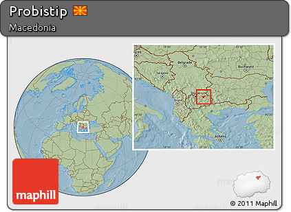 Savanna Style Location Map of Probistip, hill shading