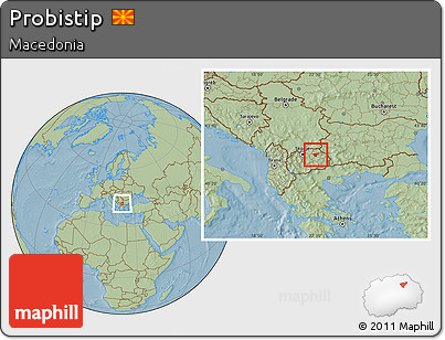 Savanna Style Location Map of Probistip, hill shading