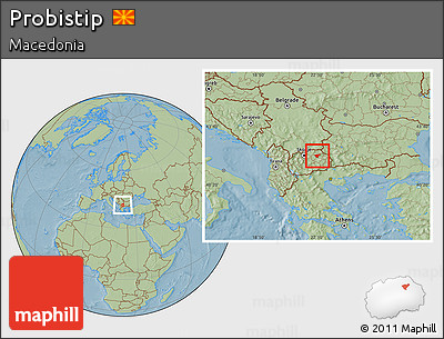 Savanna Style Location Map of Probistip, hill shading