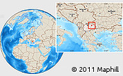 Shaded Relief Location Map of Probistip, highlighted country, within the entire country