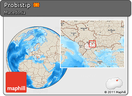 Shaded Relief Location Map of Probistip, highlighted country