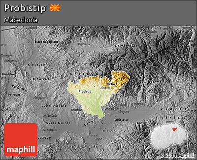 Physical Map of Probistip, darken, desaturated