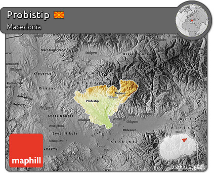 Physical Map of Probistip, darken, desaturated