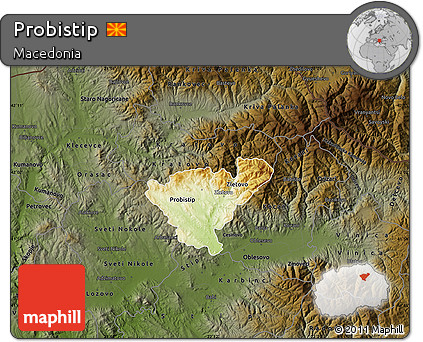 Physical Map of Probistip, darken