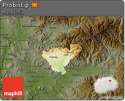 Physical Map of Probistip, darken