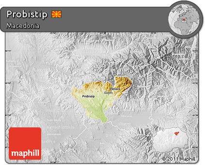 Physical Map of Probistip, lighten, desaturated