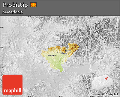 Physical Map of Probistip, lighten, desaturated