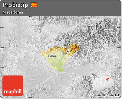 Physical Map of Probistip, lighten, desaturated