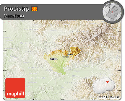 Physical Map of Probistip, lighten
