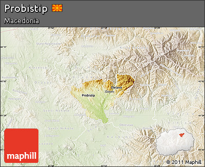 Physical Map of Probistip, lighten