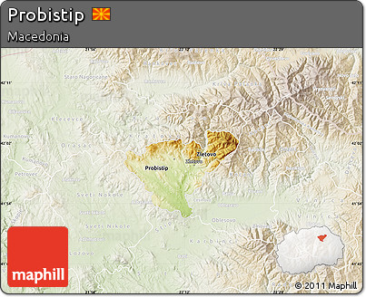 Physical Map of Probistip, lighten