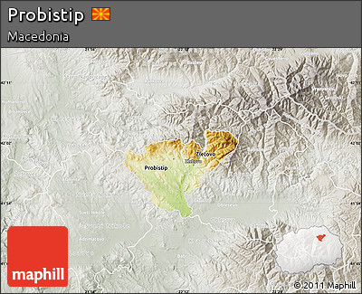 Physical Map of Probistip, lighten, semi-desaturated