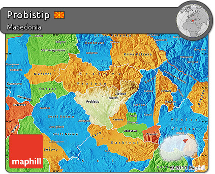 Physical Map of Probistip, political outside