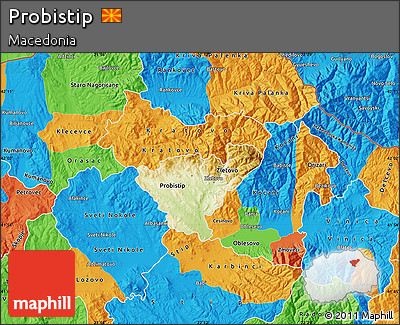 Physical Map of Probistip, political outside