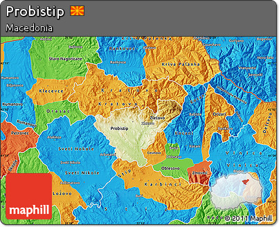 Physical Map of Probistip, political outside