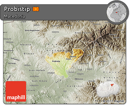 Physical Map of Probistip, semi-desaturated