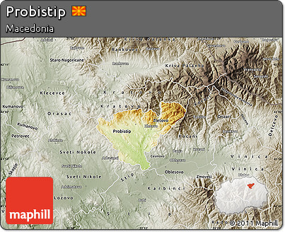 Physical Map of Probistip, semi-desaturated