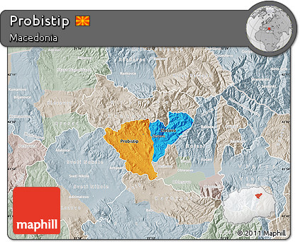 Political Map of Probistip, lighten, semi-desaturated
