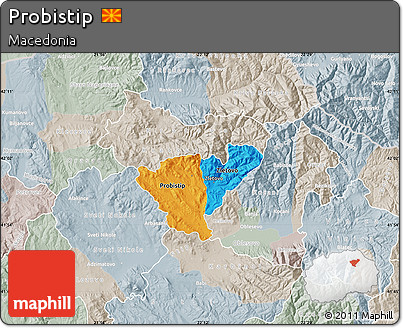 Political Map of Probistip, lighten, semi-desaturated