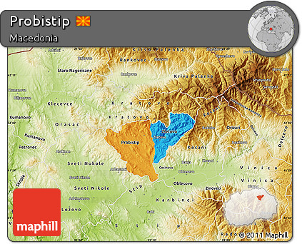 Political Map of Probistip, physical outside