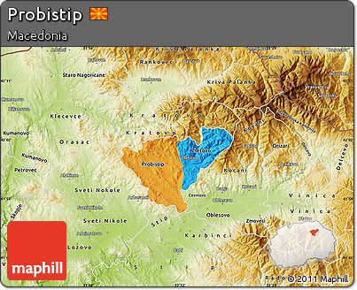 Political Map of Probistip, physical outside