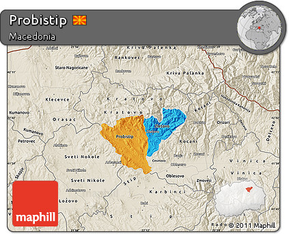 Political Map of Probistip, shaded relief outside