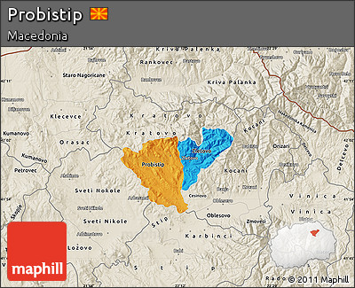 Political Map of Probistip, shaded relief outside