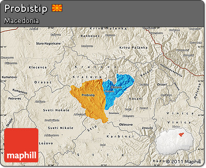 Political Map of Probistip, shaded relief outside