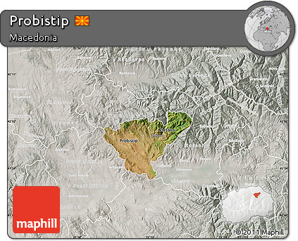 Satellite Map of Probistip, lighten, semi-desaturated