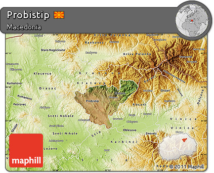 Satellite Map of Probistip, physical outside