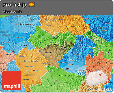 Satellite Map of Probistip, political shades outside