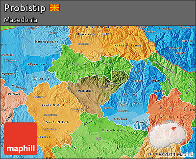 Satellite Map of Probistip, political shades outside