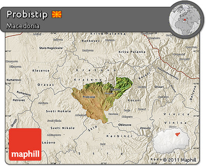 Satellite Map of Probistip, shaded relief outside