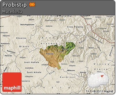 Satellite Map of Probistip, shaded relief outside