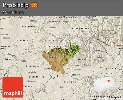 Satellite Map of Probistip, shaded relief outside