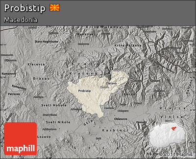 Shaded Relief Map of Probistip, darken, semi-desaturated