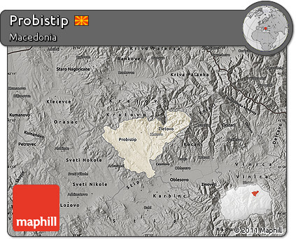Shaded Relief Map of Probistip, darken, semi-desaturated