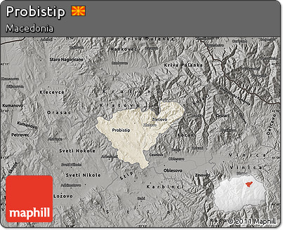 Shaded Relief Map of Probistip, darken, semi-desaturated