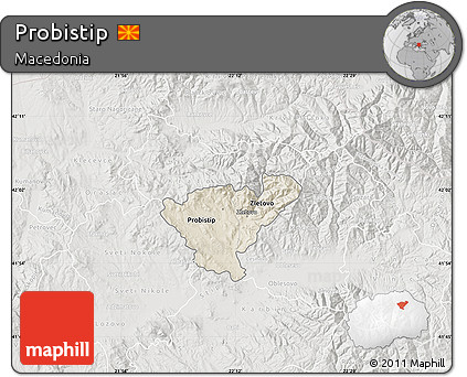 Shaded Relief Map of Probistip, lighten, semi-desaturated