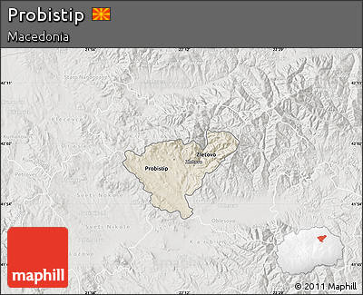 Shaded Relief Map of Probistip, lighten, semi-desaturated