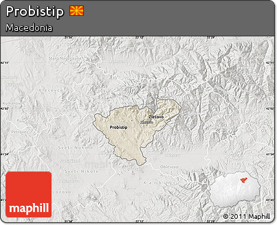 Shaded Relief Map of Probistip, lighten, semi-desaturated