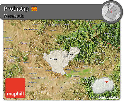 Shaded Relief Map of Probistip, satellite outside