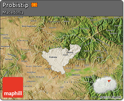 Shaded Relief Map of Probistip, satellite outside