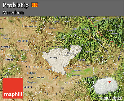 Shaded Relief Map of Probistip, satellite outside