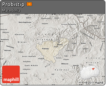Shaded Relief Map of Probistip, semi-desaturated