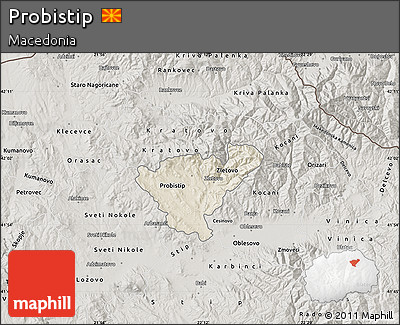 Shaded Relief Map of Probistip, semi-desaturated