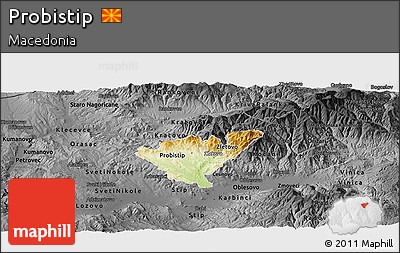 Physical Panoramic Map of Probistip, darken, desaturated
